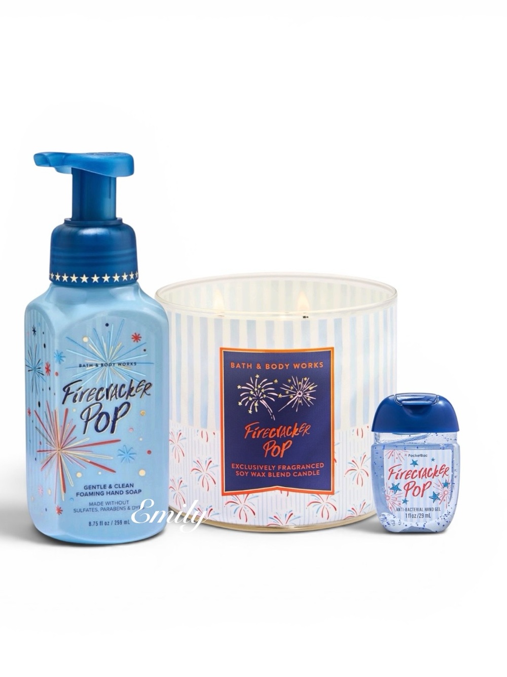 Bath & Body Works FIRECRACKER POP - Foam Hand Soap, Candle & PocketBac Gift Set